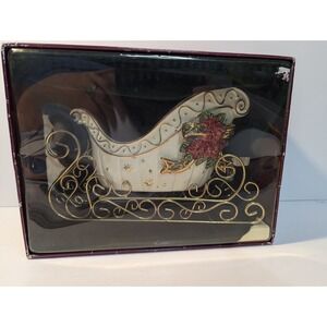 Vintage Kmart classic traditions Ceramic sleigh 24k gold‎ paint accents